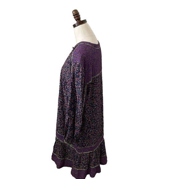 Veronica Beard Floral Crepe Mini Dress Purple Size 16 Flowy Boho‎ Ruffles Tiered - Picture 3 of 13